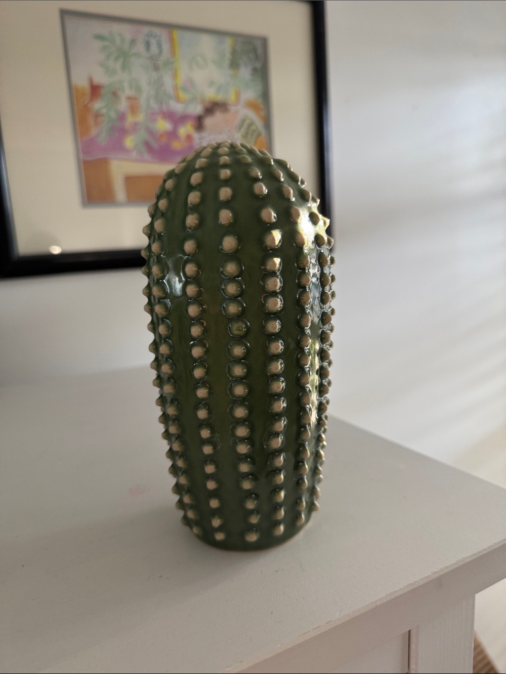Green Ceramic Cactus Figurine with Studded Texture
